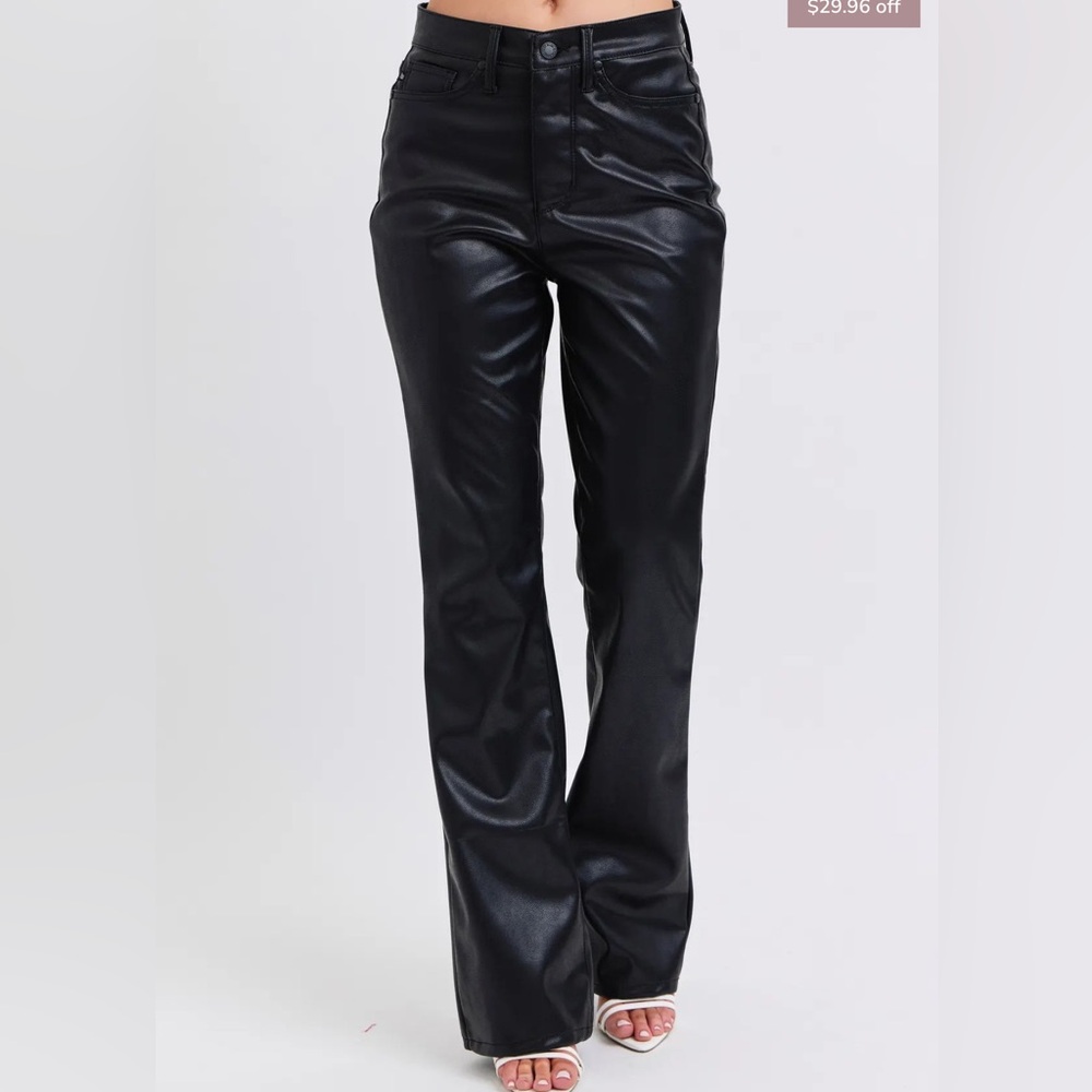 NWT Judy Blue high rise tummy control boot cut black faux leather pants